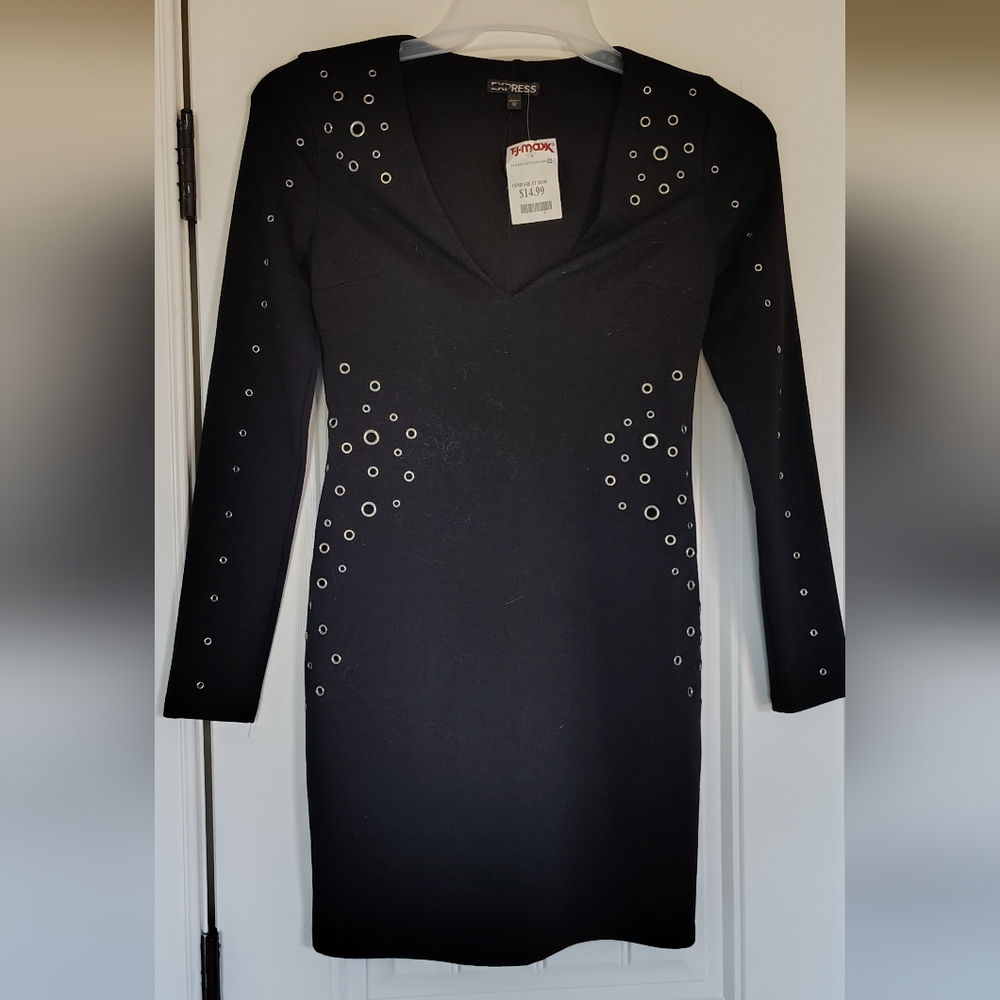 Express Black Sheath Dress Long Sleeve V Neck